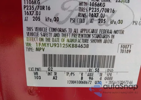 2005 Ford Escape Xlt z USA, uszkodzony, nr VIN 1FMYU93125KB84638